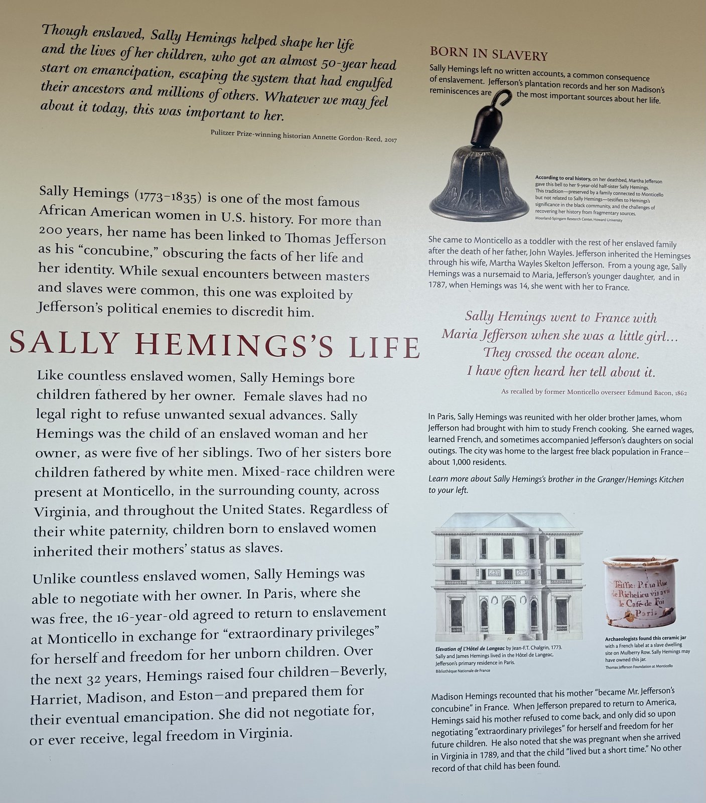 Monticello exhibit: Sally Hemings's life